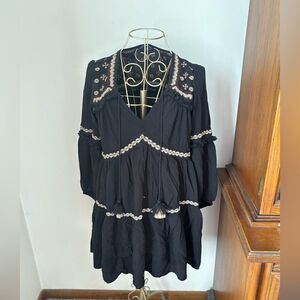 American Eagle black embroidered long sleeve dress size XS